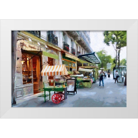 Street Shops in Paris White Modern Wood Framed Art Print by Bolokofsky, Ronald