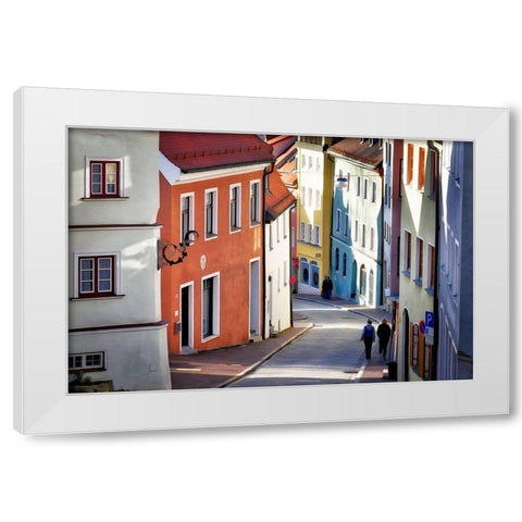 Village Walk White Modern Wood Framed Art Print by Bolokofsky, Ronald