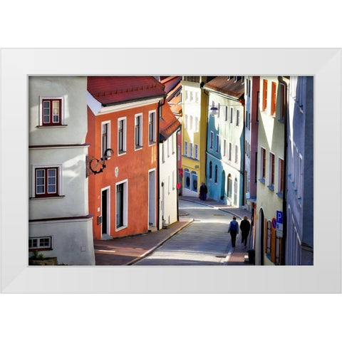 Village Walk White Modern Wood Framed Art Print by Bolokofsky, Ronald