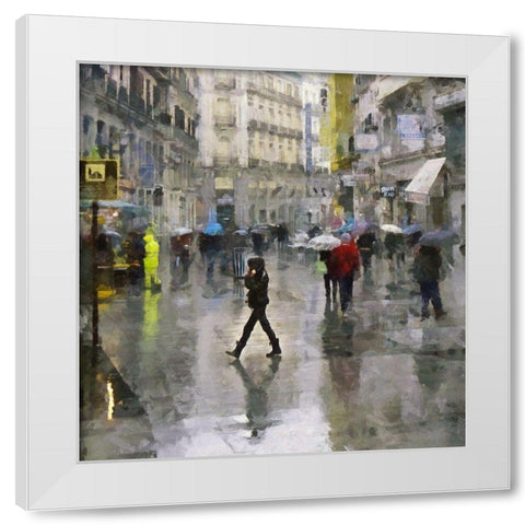 Walking in the Rain White Modern Wood Framed Art Print by Bolokofsky, Ronald