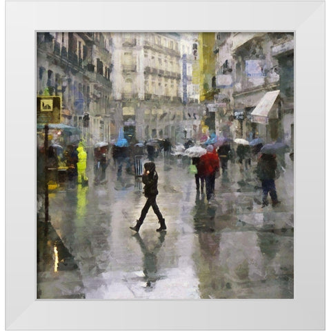 Walking in the Rain White Modern Wood Framed Art Print by Bolokofsky, Ronald