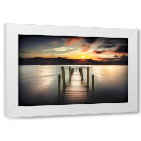 Jetty Sunset White Modern Wood Framed Art Print by Bolokofsky, Ronald