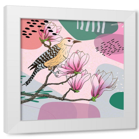 Bird On A Branch 110 White Modern Wood Framed Art Print by Bolokofsky, Ronald