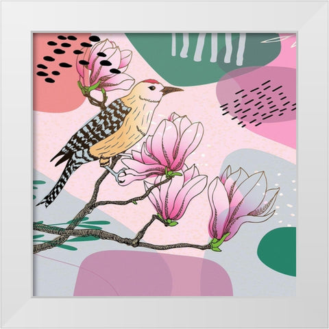 Bird On A Branch 110 White Modern Wood Framed Art Print by Bolokofsky, Ronald