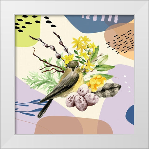 Bird On A Branch 125 White Modern Wood Framed Art Print by Bolokofsky, Ronald