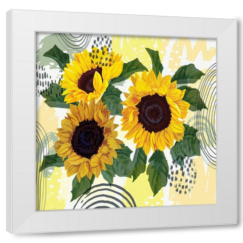 Sunflower Garden Bouquet White Modern Wood Framed Art Print by Bolokofsky, Ronald
