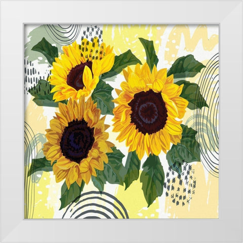 Sunflower Garden Bouquet White Modern Wood Framed Art Print by Bolokofsky, Ronald