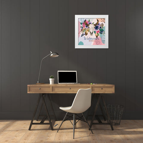Watercolor Boho 156 White Modern Wood Framed Art Print by Bolokofsky, Ronald
