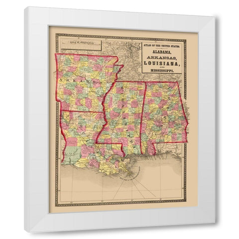 Alabama, Arkansas, Louisiana, Mississippi 1873 White Modern Wood Framed Art Print by Stedman