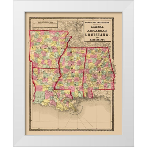 Alabama, Arkansas, Louisiana, Mississippi 1873 White Modern Wood Framed Art Print by Stedman