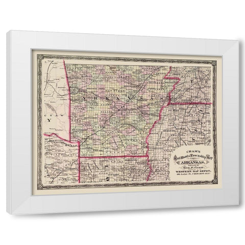 Arkansas - Cram 1875 White Modern Wood Framed Art Print by Cram