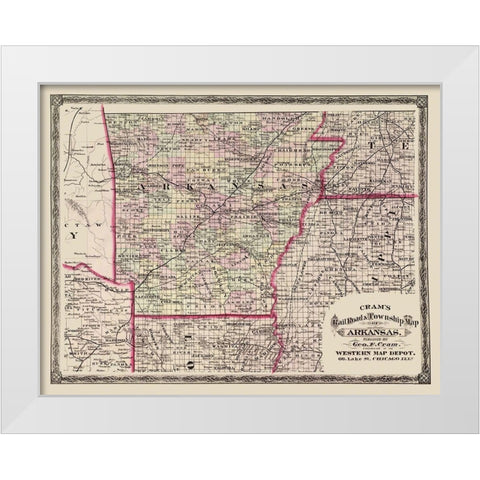 Arkansas - Cram 1875 White Modern Wood Framed Art Print by Cram