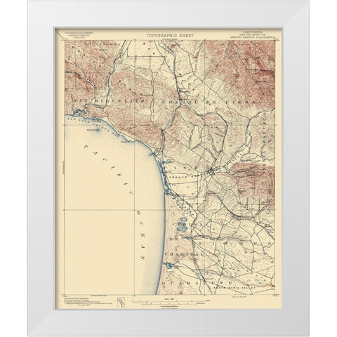 Arroyo Grande California Quad - USGS 1897 White Modern Wood Framed Art Print by USGS