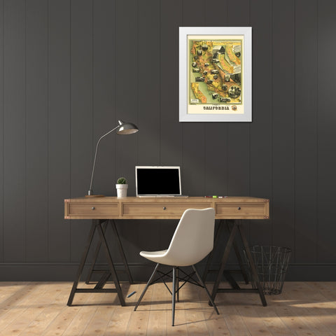California Illustrated Map - Jones 1898 White Modern Wood Framed Art Print by Jones