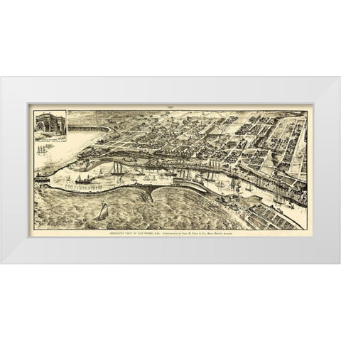 San Pedro California - Peck 1905 White Modern Wood Framed Art Print by Peck