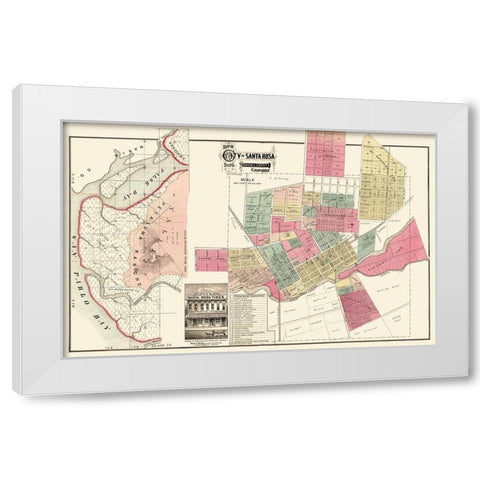 Santa Rosa California Plan - Marr 1876 White Modern Wood Framed Art Print by Marr