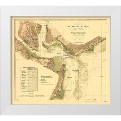 Charleston Harbor South Carolina - Krebs 1865 White Modern Wood Framed Art Print by Krebs