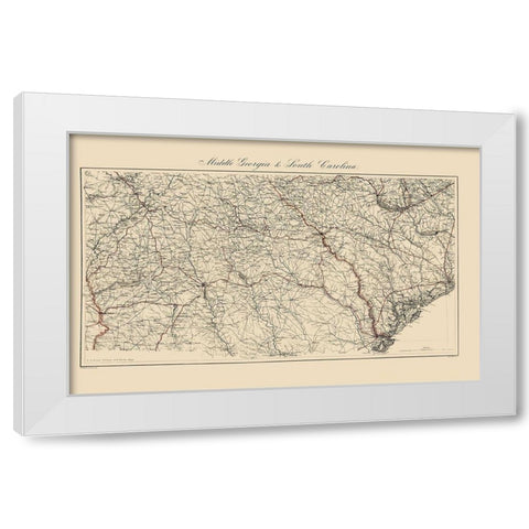 Central Georgia South Carolina - Bache 1865 White Modern Wood Framed Art Print by Bache