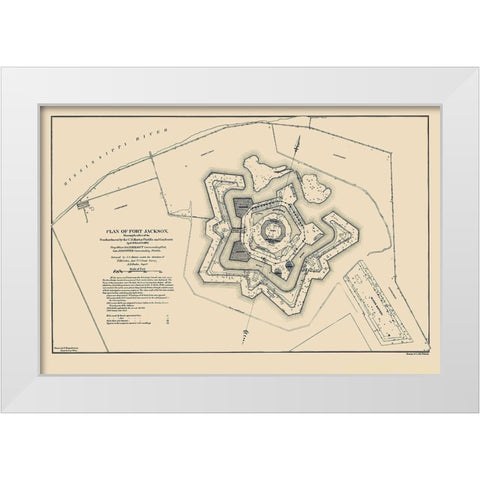 Fort Jackson Louisiana - Bache 1862 White Modern Wood Framed Art Print by Bache
