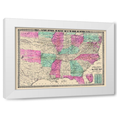 Military Border and Southern States - Phelps 1865 White Modern Wood Framed Art Print by Phelps
