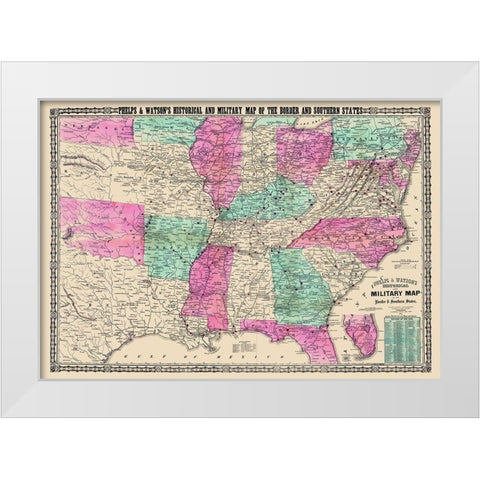 Military Border and Southern States - Phelps 1865 White Modern Wood Framed Art Print by Phelps