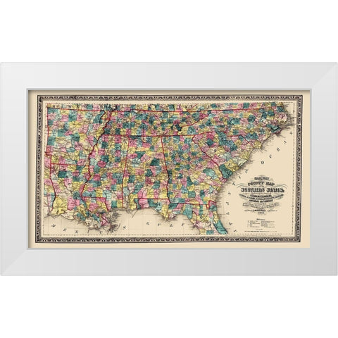 Southern States Railway County - Mendenhall 1864 White Modern Wood Framed Art Print by Mendenhall