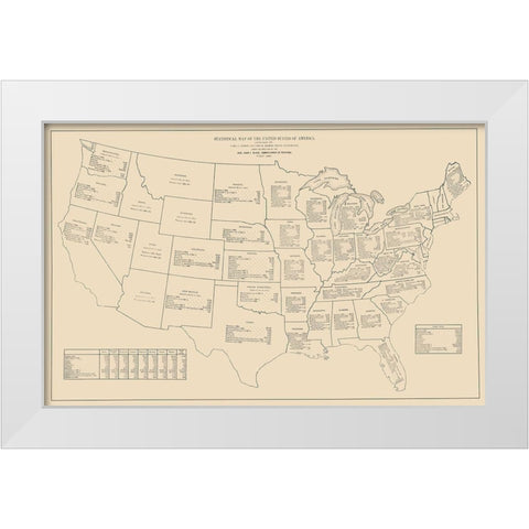 Statistical United States of America - Black 1888 White Modern Wood Framed Art Print by Black