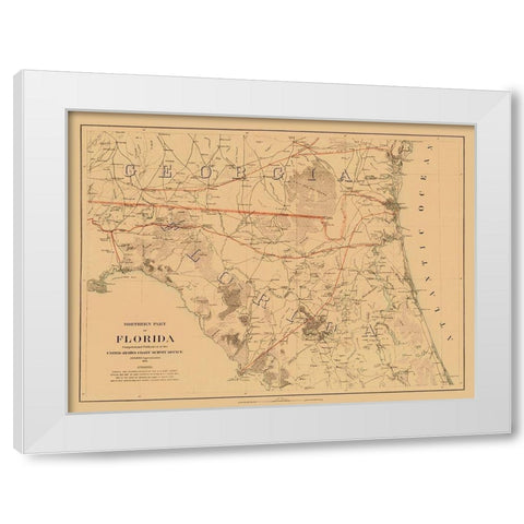 Northern Florida - Bache 1864 White Modern Wood Framed Art Print by Bache