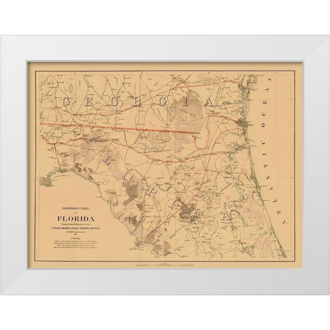 Northern Florida - Bache 1864 White Modern Wood Framed Art Print by Bache