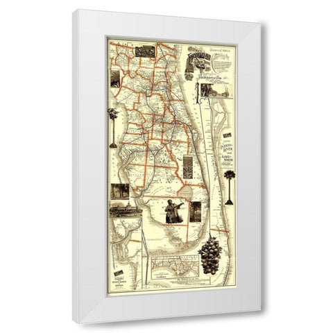 Florida Railroads - Matthews 1894 White Modern Wood Framed Art Print by Matthews