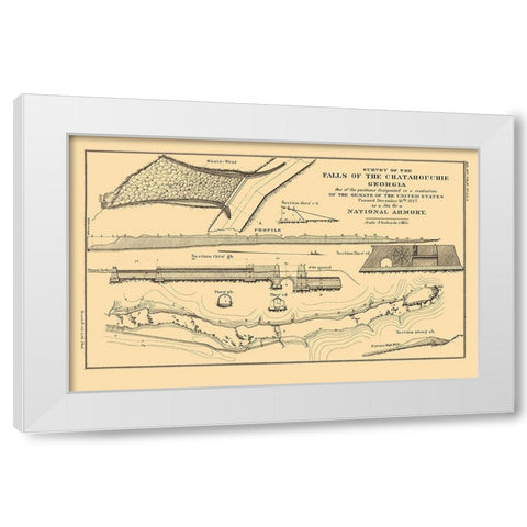 Chattahoochee Falls Armory Georgia - Bowen 1827 White Modern Wood Framed Art Print by Bowen