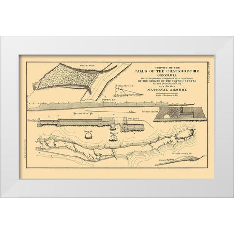 Chattahoochee Falls Armory Georgia - Bowen 1827 White Modern Wood Framed Art Print by Bowen
