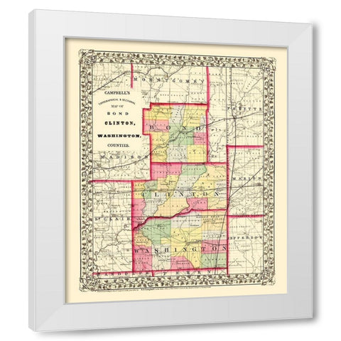 Bond Clinton Washington Illinois - Cambell 1870 White Modern Wood Framed Art Print by Cambell