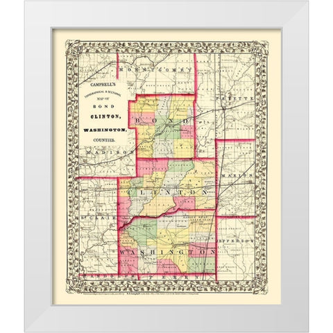 Bond Clinton Washington Illinois - Cambell 1870 White Modern Wood Framed Art Print by Cambell