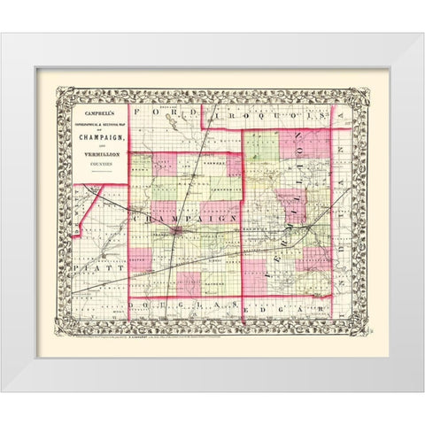 Champaign Vermillion Illinois - Campbell 1850 White Modern Wood Framed Art Print by Campbell