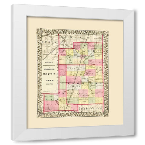 Kankee Iroquois Ford Illinois - Cambell 1870 White Modern Wood Framed Art Print by Cambell