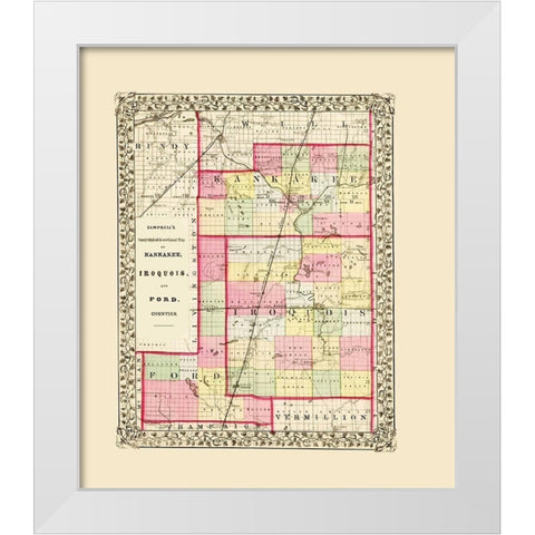 Kankee Iroquois Ford Illinois - Cambell 1870 White Modern Wood Framed Art Print by Cambell