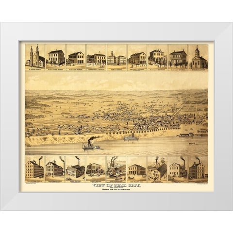 Tell City Indiana - Strobridge 1870 White Modern Wood Framed Art Print by Strobridge