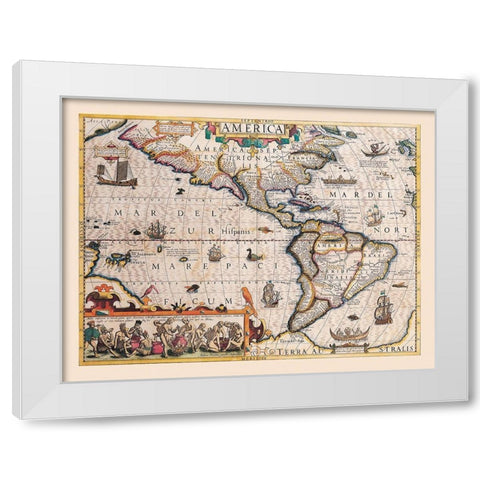 America - Hondius 1607 White Modern Wood Framed Art Print by Hondius
