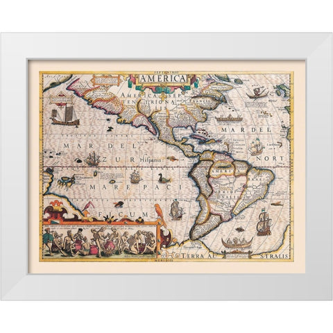 America - Hondius 1607 White Modern Wood Framed Art Print by Hondius