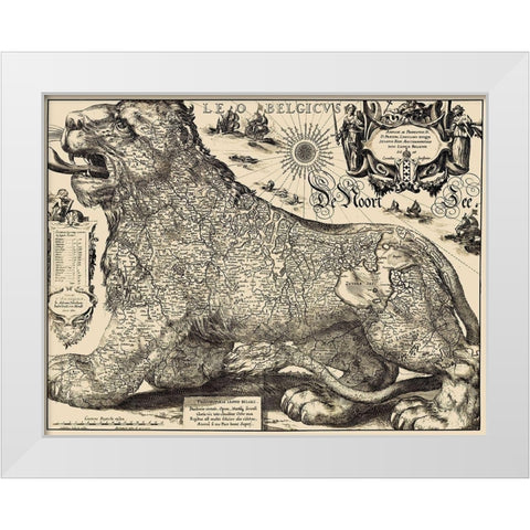 Benelux Belgium Netherlands Luxembourg White Modern Wood Framed Art Print by Hondius