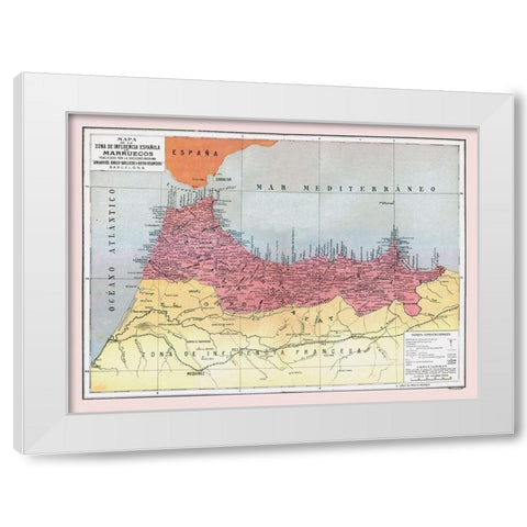 Africa Spanish Influence in Morocco - Pompido 1913 White Modern Wood Framed Art Print by Pompido