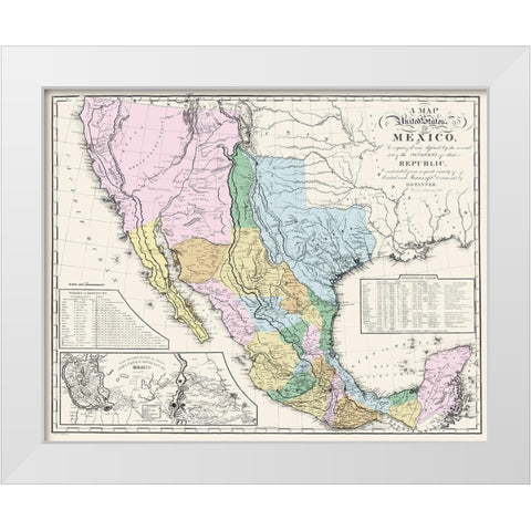 Mexican States Mexico - Tanner 1846 White Modern Wood Framed Art Print by Tanner