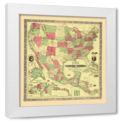 United States, Territories, Mexico, Caribbean 1872 White Modern Wood Framed Art Print by Bridgman