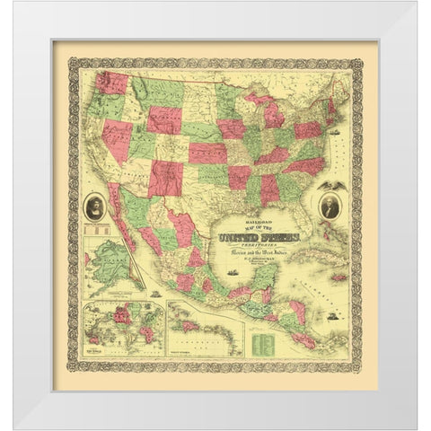 United States, Territories, Mexico, Caribbean 1872 White Modern Wood Framed Art Print by Bridgman