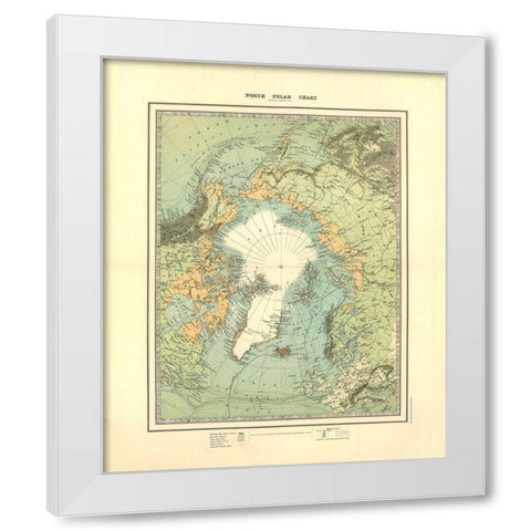 North Polar Chart - Johnston 1893 White Modern Wood Framed Art Print by Johnston