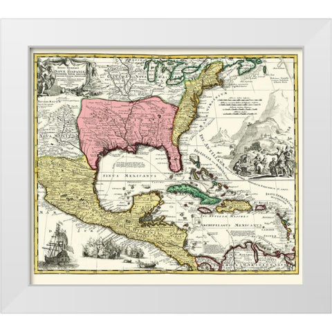 Central America New Spain Mexico - Homann 1732 White Modern Wood Framed Art Print by Homann