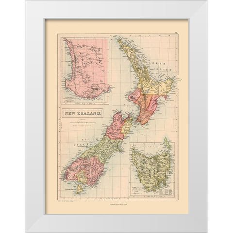 Oceania New Zealand - Black 1867 White Modern Wood Framed Art Print by Black