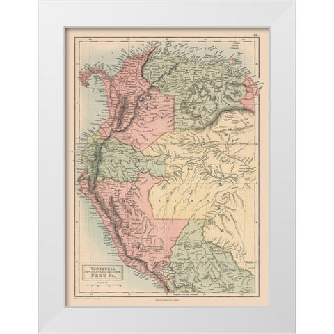 South America Venezuela Colombia Ecuador Peru White Modern Wood Framed Art Print by Black