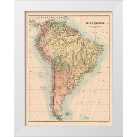 South America - Black 1867 White Modern Wood Framed Art Print by Black